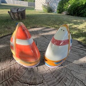 Vibrant Ceramic crossroad Sailboat Salt and Pepper Shakers.
